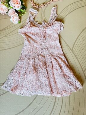 Lush Light Pink Lace Fit-and-Flare Girls Dress